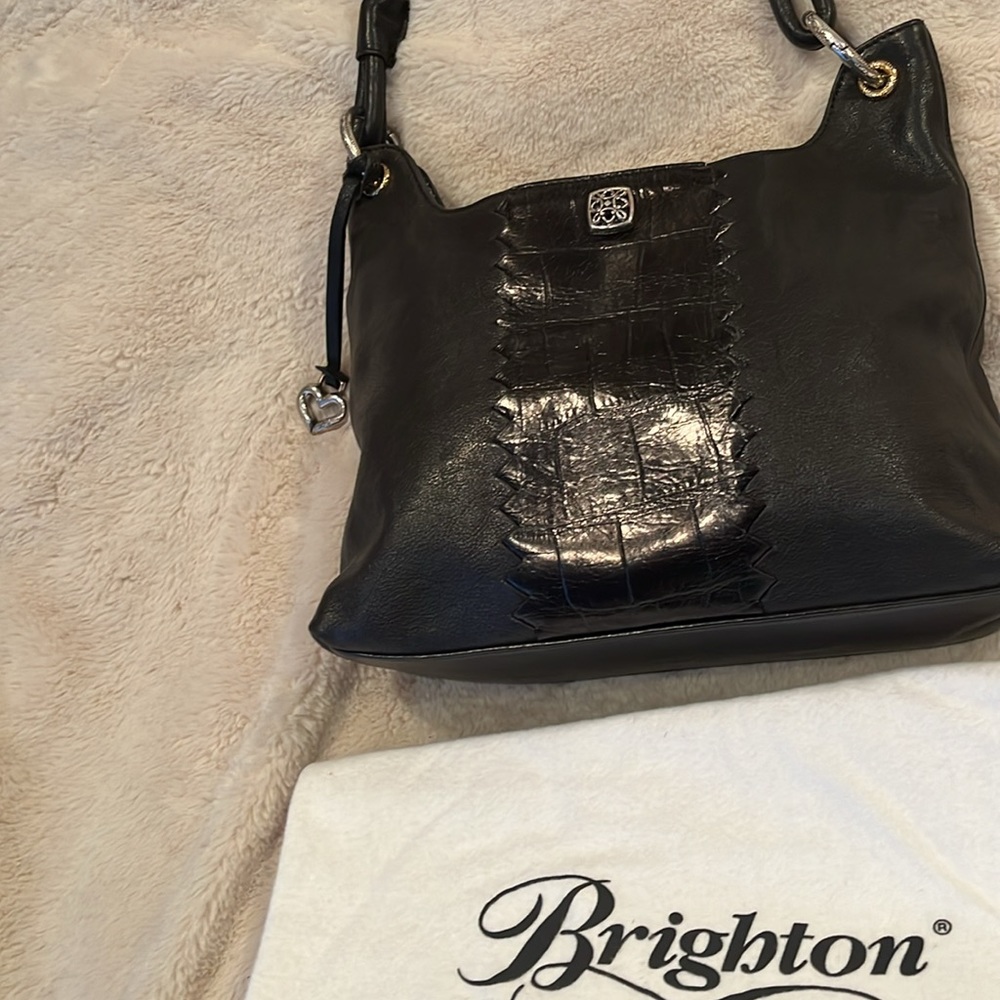 Brighton black leather bag braided handle